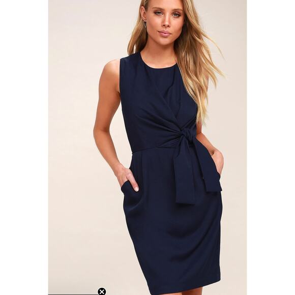 Lulus Dress Women Medium Blue Zealous Love Tie Front Mini Knotted Detail Pockets - Picture 4 of 12